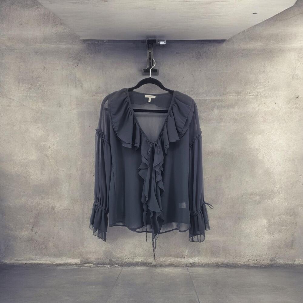 Women's Black Sheer Poets Blouse Small Ruffled Romantic Pirate Vampire Glam Y2K